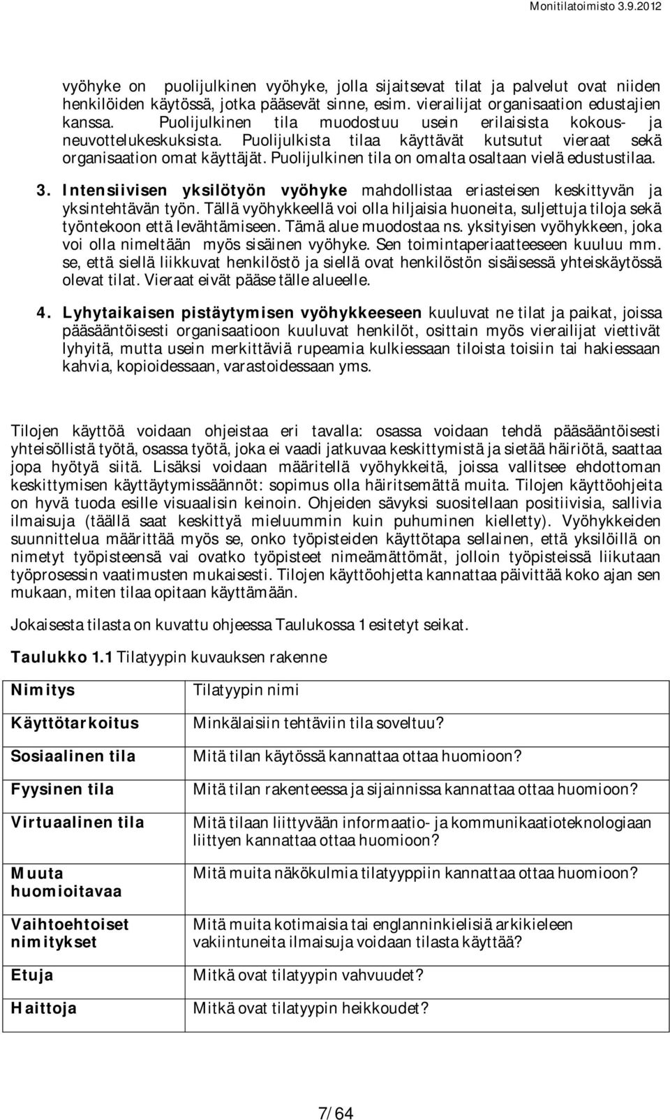 Puolijulkinen on omalta osaltaan vielä edustusa. 3. Intensiivisen yksilötyön vyöhyke mahdollistaa eriasteisen keskittyvän ja yksintehtävän työn.