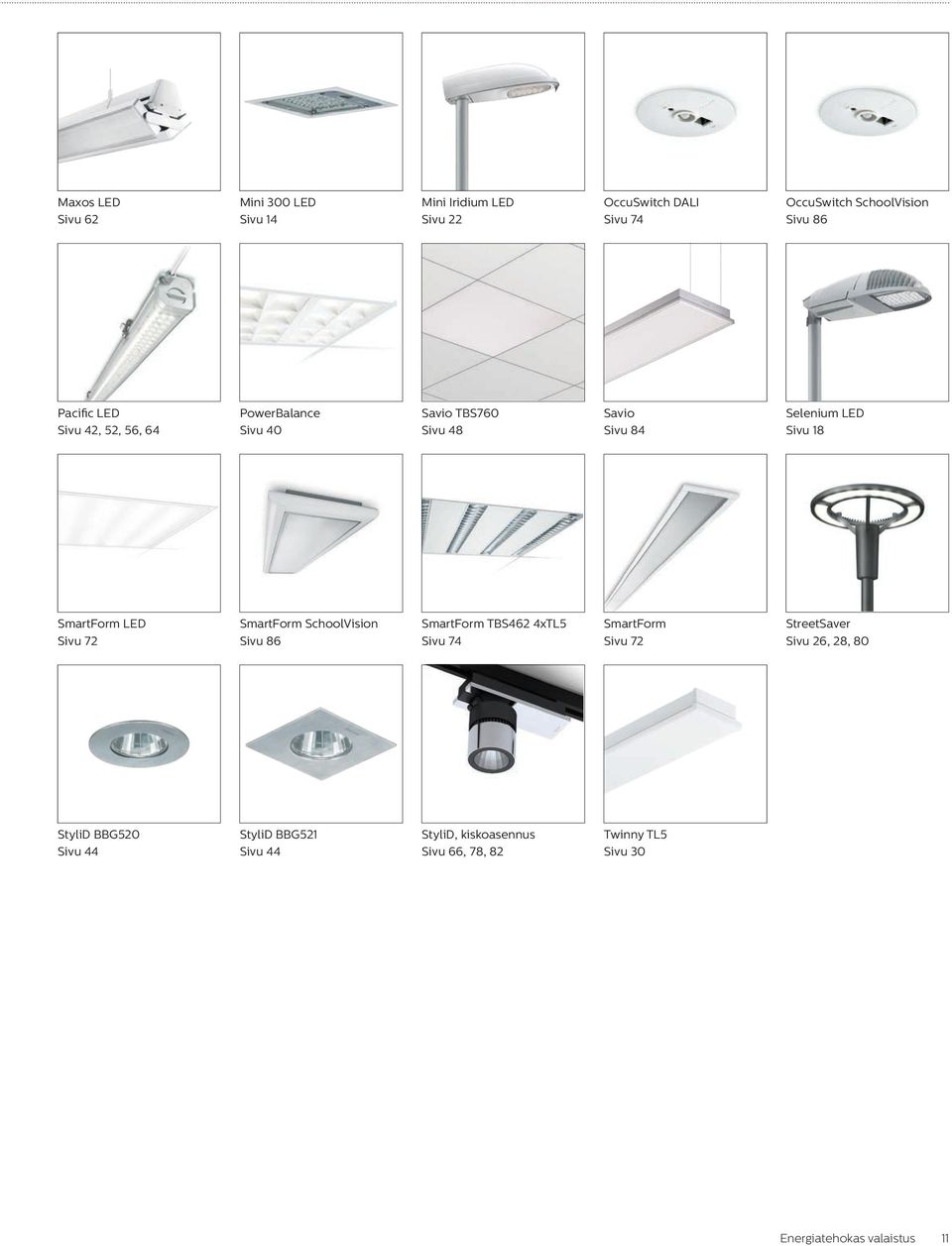 SmartForm SchoolVision SmartForm TBS462 4xTL5 SmartForm StreetSaver Sivu 72 Sivu 86 Sivu 74 Sivu 72 Sivu 26, 28, 80 StyliD