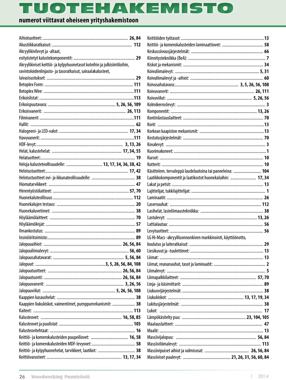 ..111 Erikoislistat:...113 Erikoispuutavara:... 5, 26, 56, 109 Erikoisvanerit:... 26, 113 Filmivanerit...111 Hallit:... 62 Halogeeni- ja LED-valot:... 17, 34 Havuvanerit:...111 HDF-levyt:.