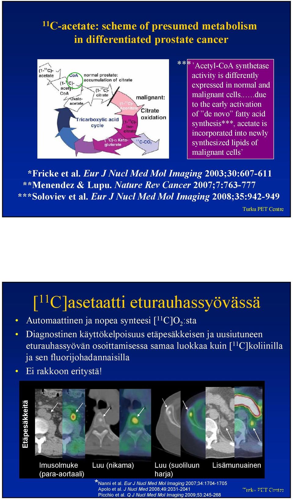 Eur J Nucl Med Mol Imaging 2003;30:607-611 **Menendez & Lupu. Nature Rev Cancer 2007;7:763-777 ***Soloviev et al.