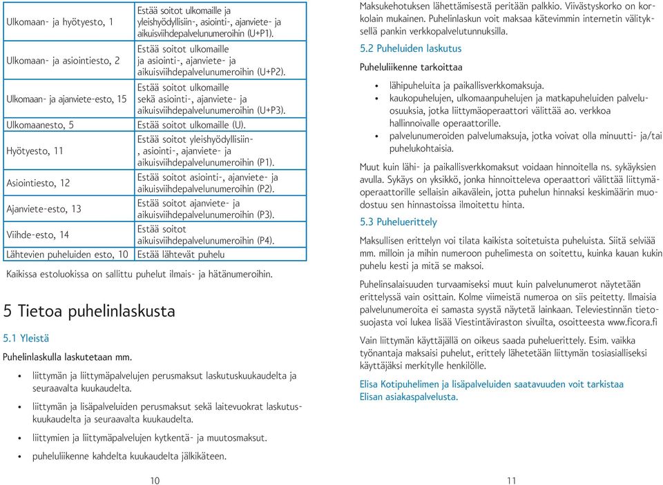 Estää soitot ulkomaille Ulkomaan- ja ajanviete-esto, 15 sekä asiointi-, ajanviete- ja aikuisviihdepalvelunumeroihin (U+P3). Ulkomaanesto, 5 Estää soitot ulkomaille (U).