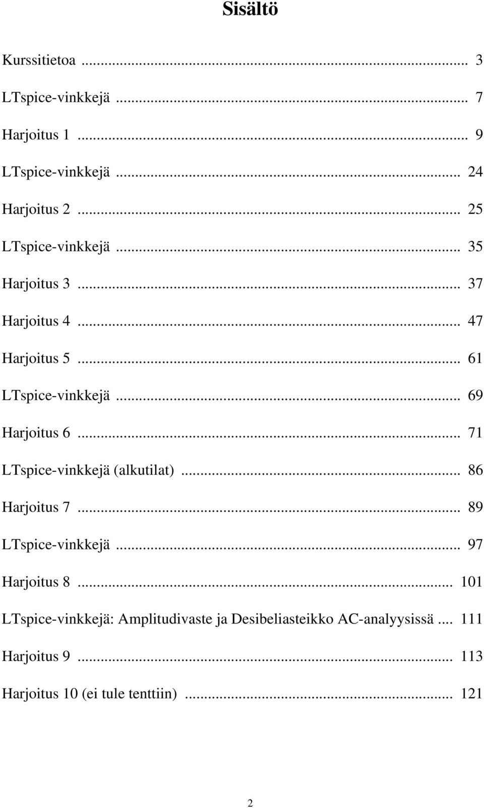 .. 69 Harjoitus 6... 7 LTspice-vinkkejä (alkutilat)... 86 Harjoitus 7... 89 LTspice-vinkkejä... 97 Harjoitus 8.