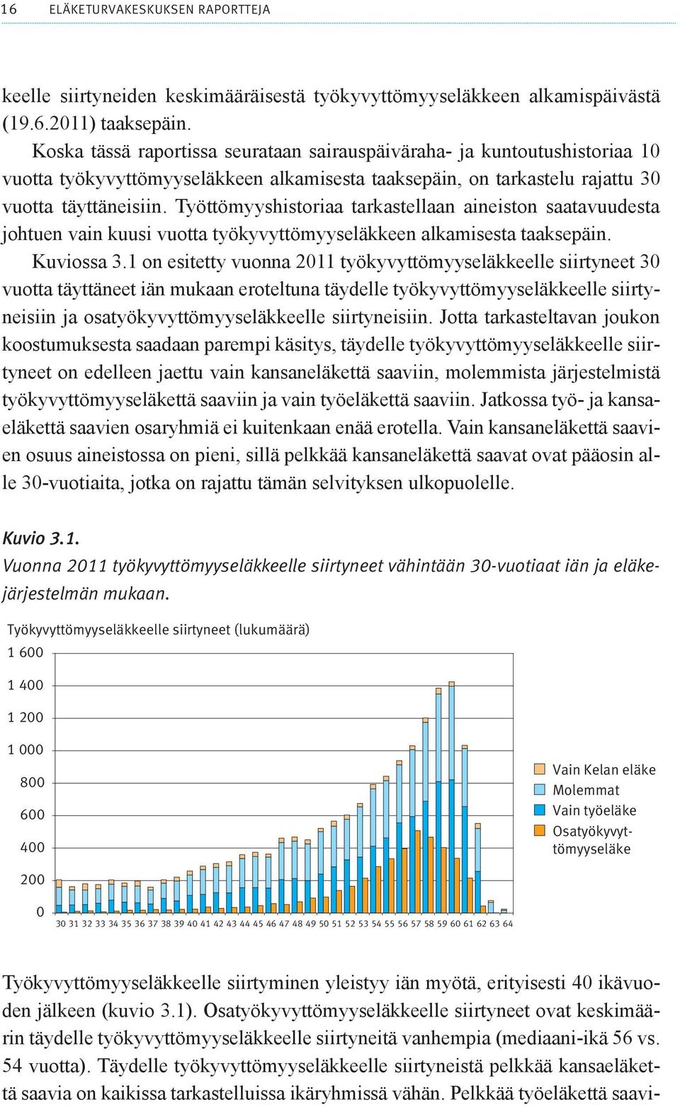 Työttömyyshistoriaa tarkastellaan aineiston saatavuudesta johtuen vain kuusi vuotta työkyvyttömyyseläkkeen alkamisesta taaksepäin. Kuviossa 3.