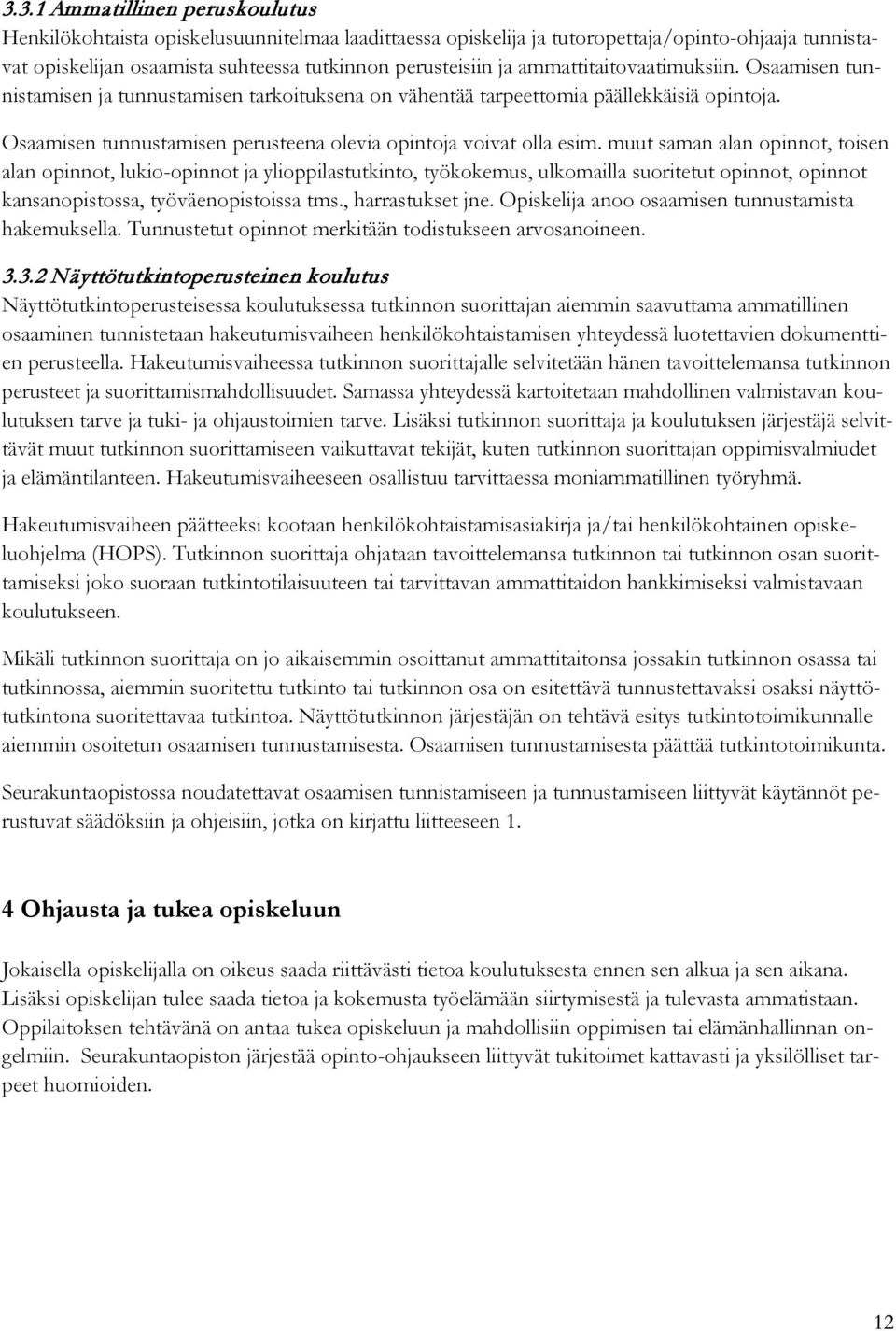 muut saman alan opinnot, toisen alan opinnot, lukio-opinnot ja ylioppilastutkinto, työkokemus, ulkomailla suoritetut opinnot, opinnot kansanopistossa, työväenopistoissa tms., harrastukset jne.