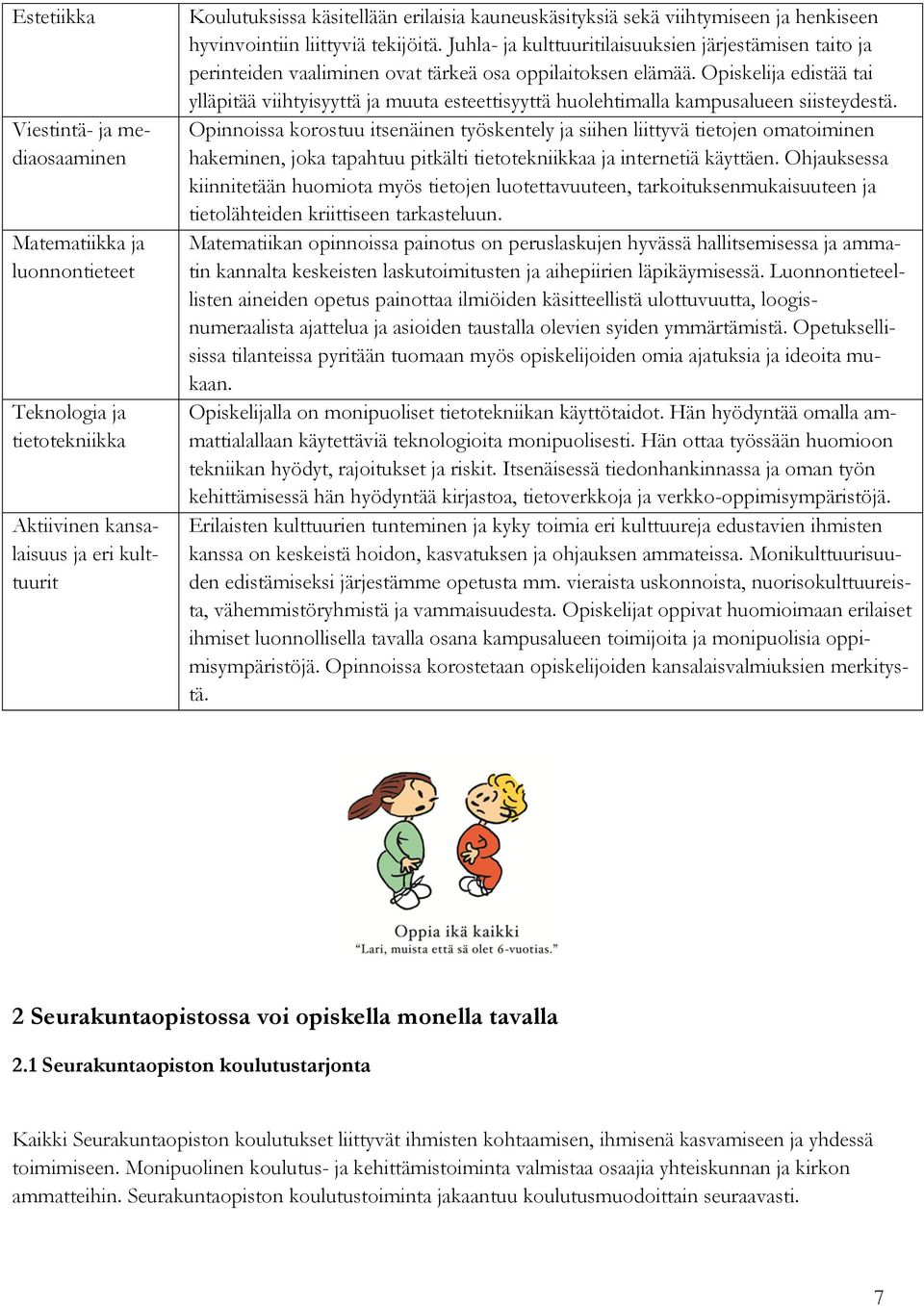 Opiskelija edistää tai ylläpitää viihtyisyyttä ja muuta esteettisyyttä huolehtimalla kampusalueen siisteydestä.