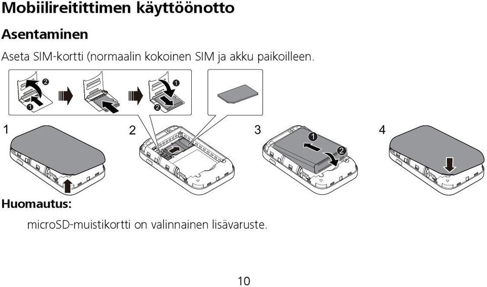 SIM-kortti (normaalin kokoinen SIM ja akku paikoilleen.