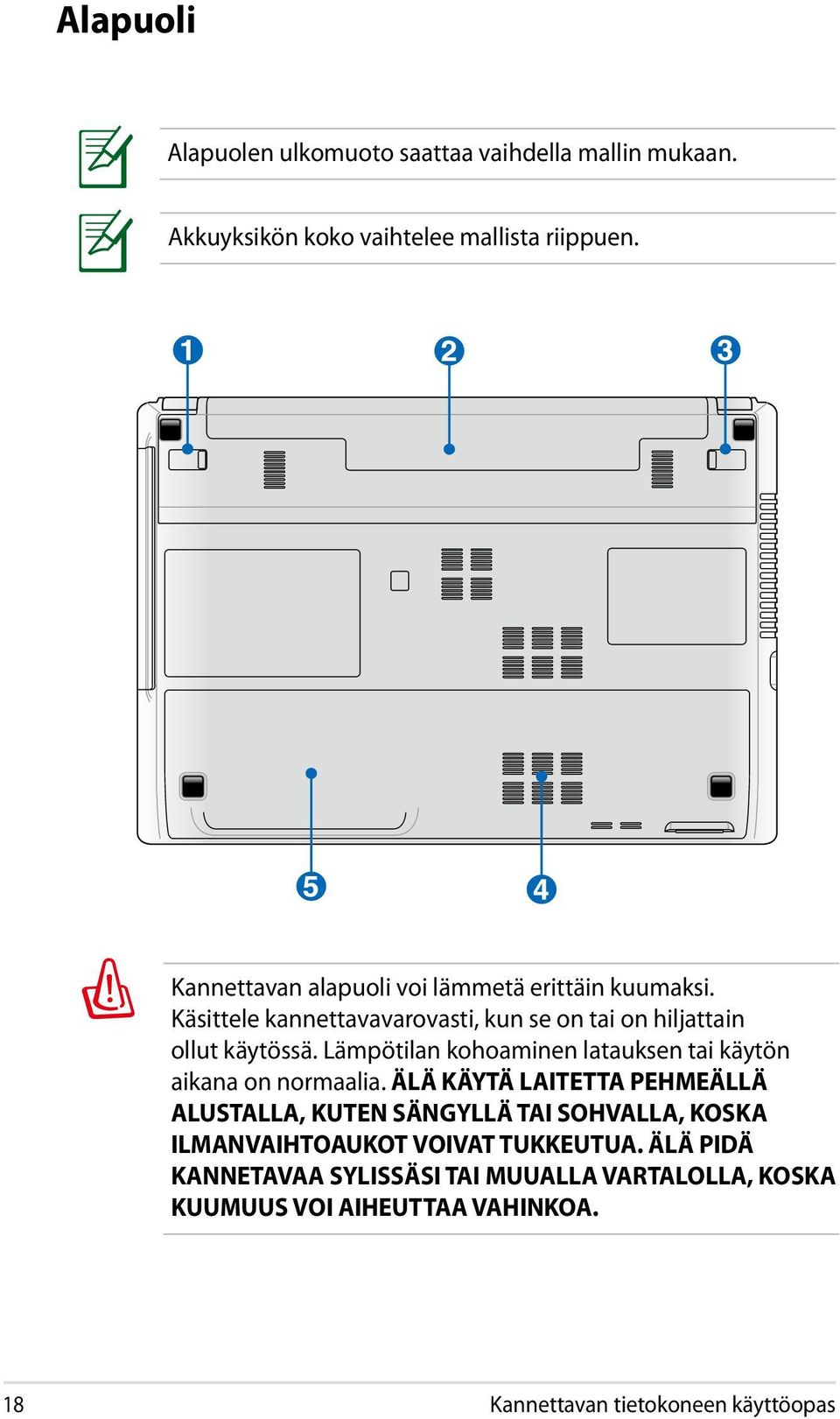 Lämpötilan kohoaminen latauksen tai käytön aikana on normaalia.