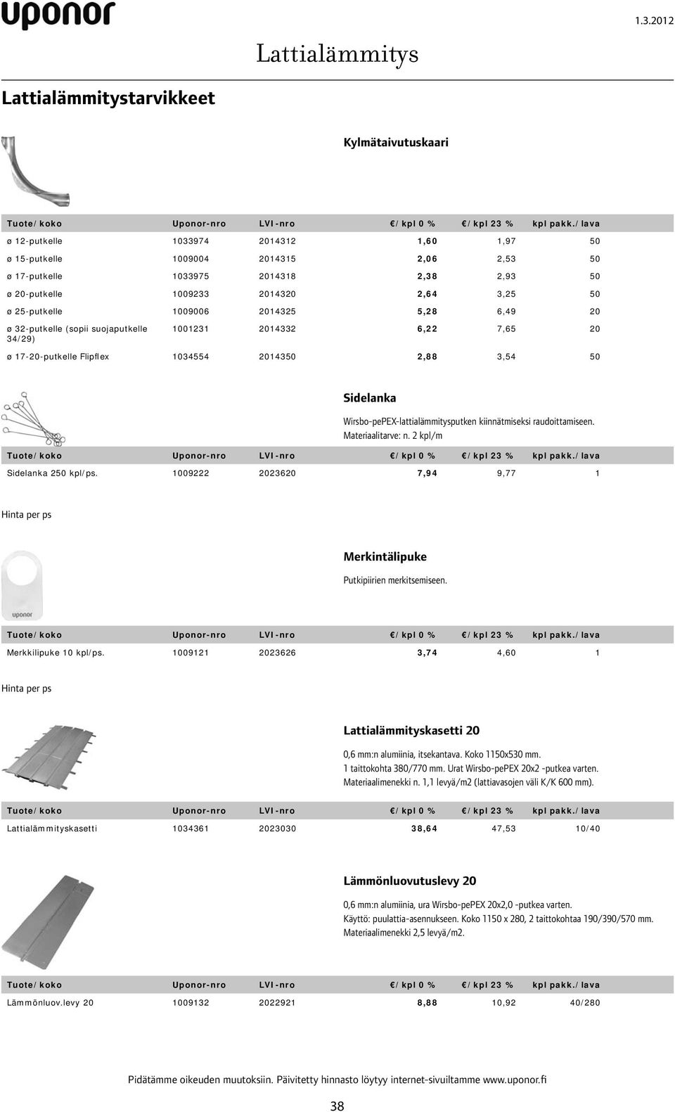 1009233 2014320 2,64 3,25 50 ø 25-putkelle 1009006 2014325 5,28 6,49 20 ø 32-putkelle (sopii suojaputkelle 34/29) 1001231 2014332 6,22 7,65 20 ø 17-20-putkelle Flipflex 1034554 2014350 2,88 3,54 50