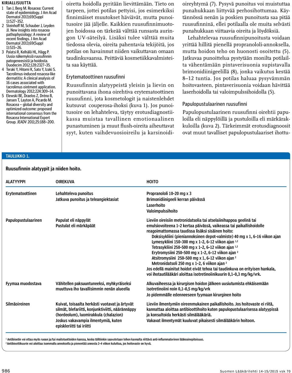 Uusia näkemyksiä ruusufinnin patogeneesistä ja hoidosta. Duodecim 2012;128:2327 35. 4 Teraki Y, Hitomi K, Sato Y, Izaki S.