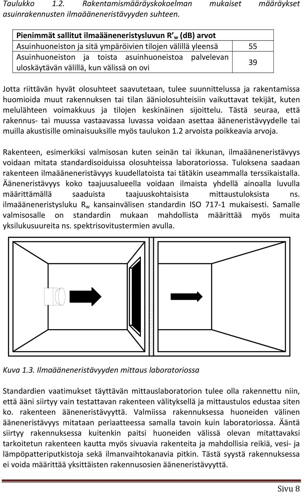 välissä on ovi 39 Jotta riittävän hyvät olosuhteet saavutetaan, tulee suunnittelussa ja rakentamissa huomioida muut rakennuksen tai tilan ääniolosuhteisiin vaikuttavat tekijät, kuten melulähteen