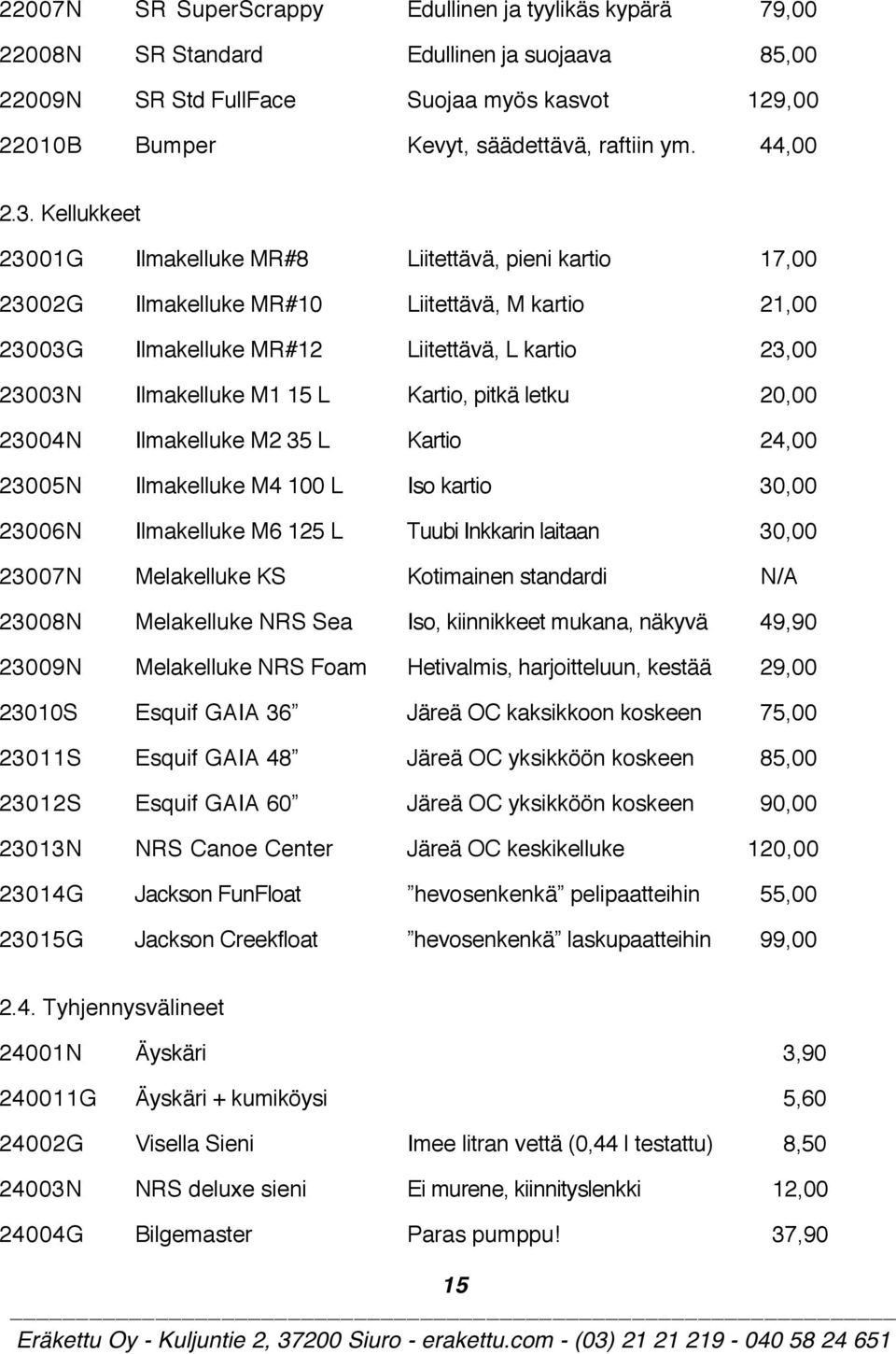 Kellukkeet 23001G Ilmakelluke MR#8 Liitettävä, pieni kartio 17,00 23002G Ilmakelluke MR#10 Liitettävä, M kartio 21,00 23003G Ilmakelluke MR#12 Liitettävä, L kartio 23,00 23003N Ilmakelluke M1 15 L