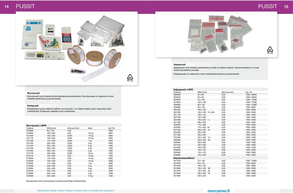 Muovipusseja on saatavana myös mittatilauskokoisina ja painatuksella. Rullapussit Pakattaessa suuria määriä tuotteita muovipussiin, voi rullalle kelattu pussi nopeuttaa työtä merkittävästi.