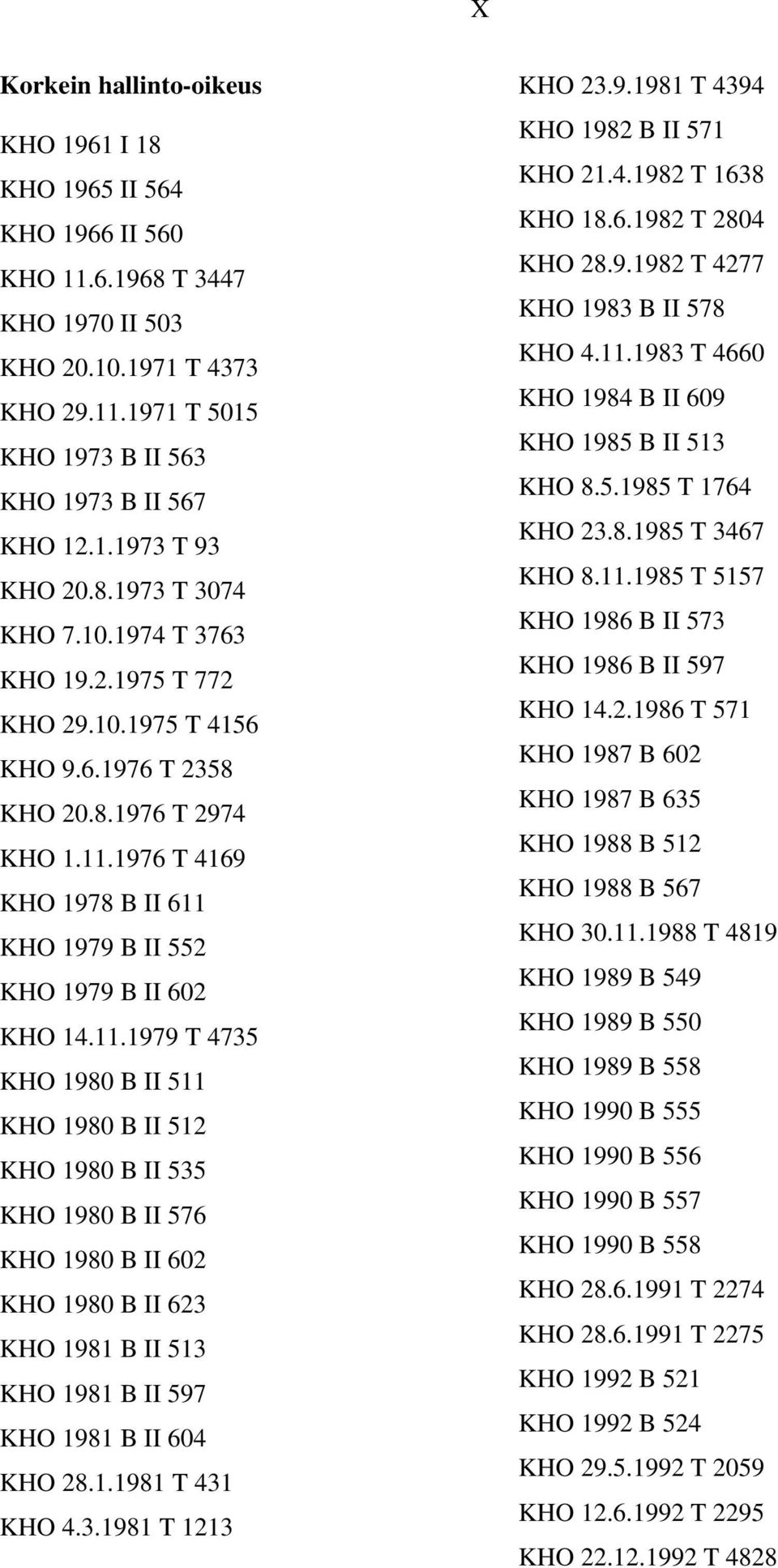 11.1979 T 4735 KHO 1980 B II 511 KHO 1980 B II 512 KHO 1980 B II 535 KHO 1980 B II 576 KHO 1980 B II 602 KHO 1980 B II 623 KHO 1981 B II 513 KHO 1981 B II 597 KHO 1981 B II 604 KHO 28.1.1981 T 431 KHO 4.