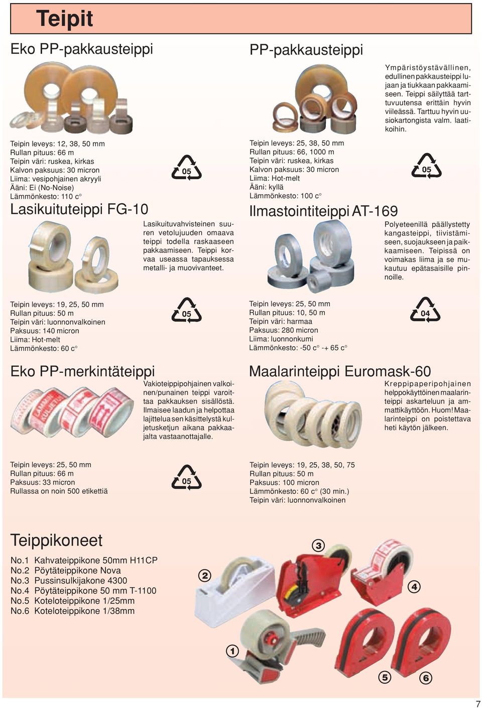 PP-pakkausteippi Teipin leveys: 25, 38, 50 mm Rullan pituus: 66, 1000 m Teipin väri: ruskea, kirkas Kalvon paksuus: 30 micron Liima: Hot-melt Ääni: kyllä Lämmönkesto: 100 c Ilmastointiteippi AT-169