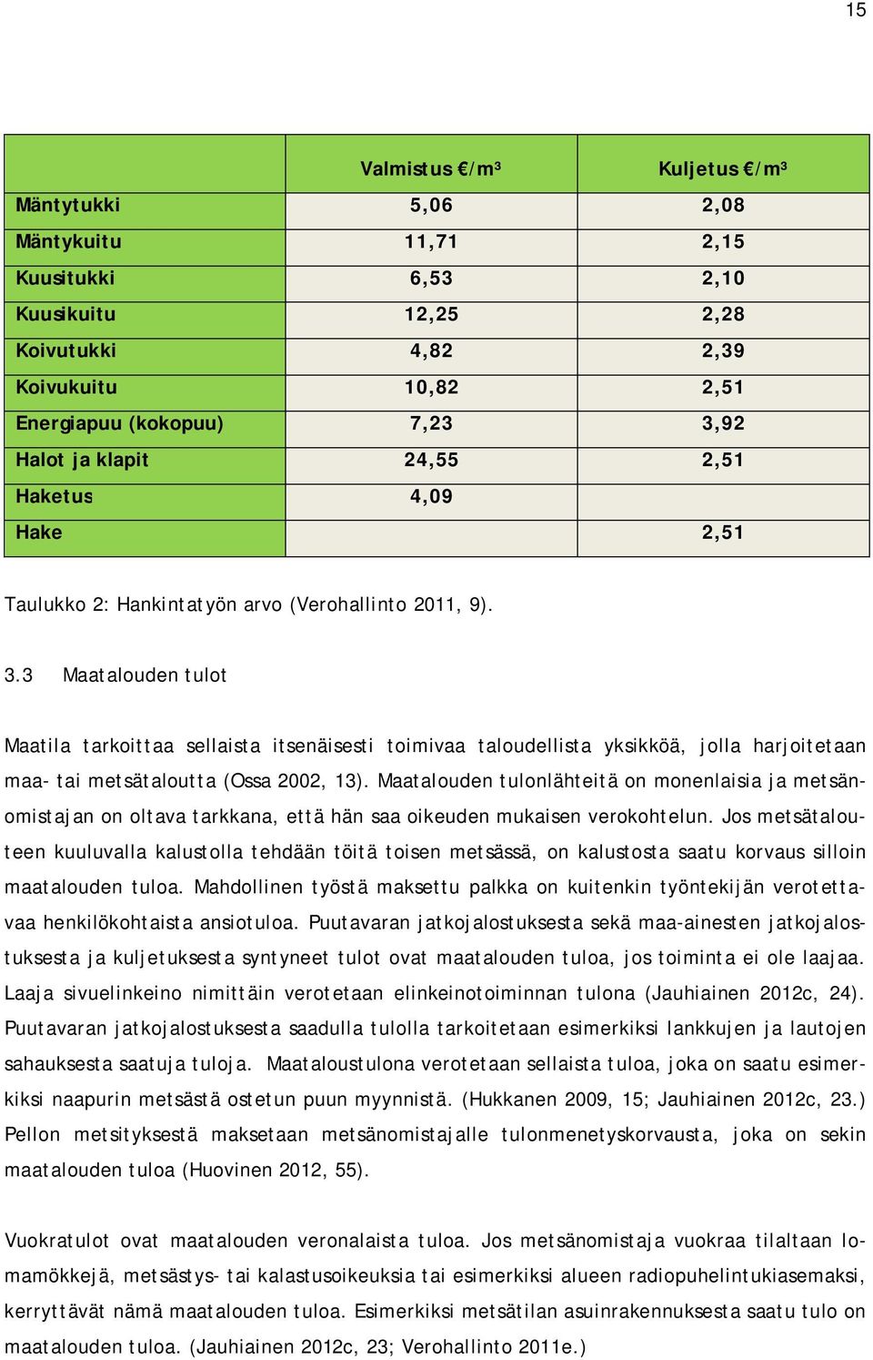 3 Maatalouden tulot Maatila tarkoittaa sellaista itsenäisesti toimivaa taloudellista yksikköä, jolla harjoitetaan maa- tai metsätaloutta (Ossa 2002, 13).