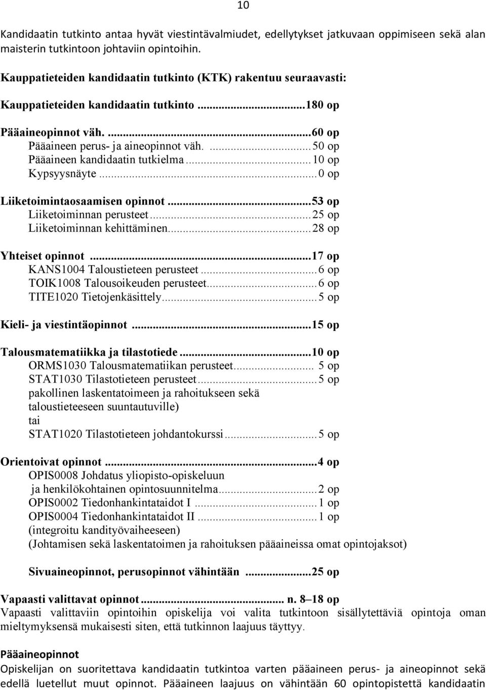 ... 50 op Pääaineen kandidaatin tutkielma... 10 op Kypsyysnäyte... 0 op Liiketoimintaosaamisen opinnot... 53 op Liiketoiminnan perusteet... 25 op Liiketoiminnan kehittäminen... 28 op Yhteiset opinnot.