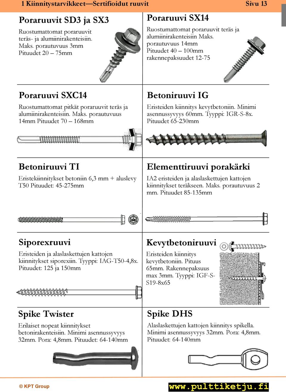 porautuvuus 14mm Pituudet 40 100mm rakennepaksuudet 12-75 Poraruuvi SXC14 Ruostumattomat pitkät poraruuvit teräs ja alumiinirakenteisiin. Maks.