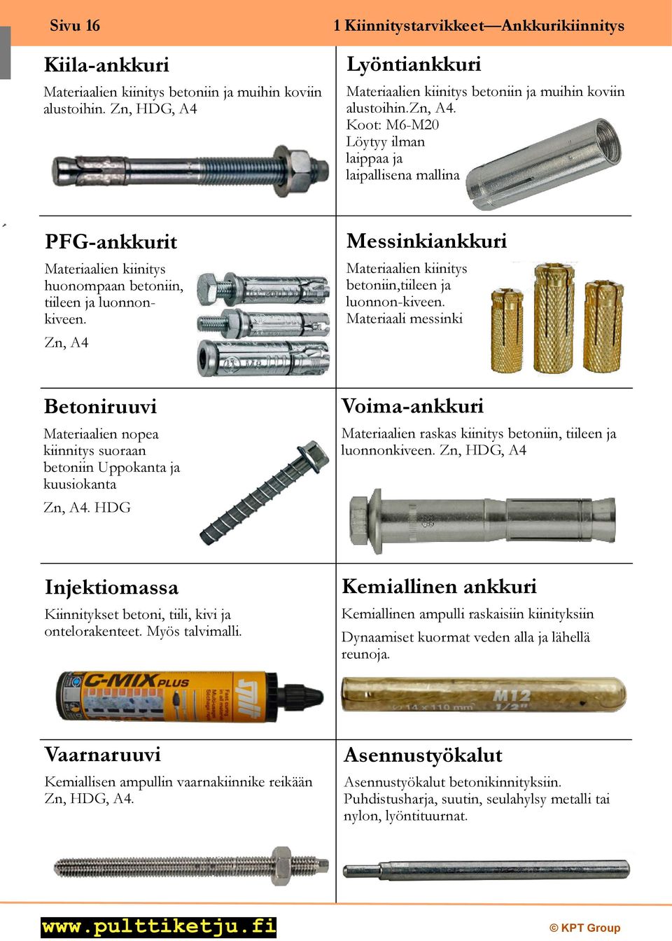 Koot: M6-M20 Löytyy ilman laippaa ja laipallisena mallina PFG-ankkurit Materiaalien kiinitys huonompaan betoniin, tiileen ja luonnonkiveen.