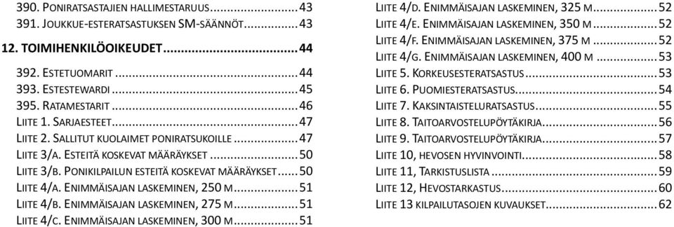 ENIMMÄISAJAN LASKEMINEN, 250 M... 51 LIITE 4/B. ENIMMÄISAJAN LASKEMINEN, 275 M... 51 LIITE 4/C. ENIMMÄISAJAN LASKEMINEN, 300 M... 51 LIITE 4/D. ENIMMÄISAJAN LASKEMINEN, 325 M... 52 LIITE 4/E.