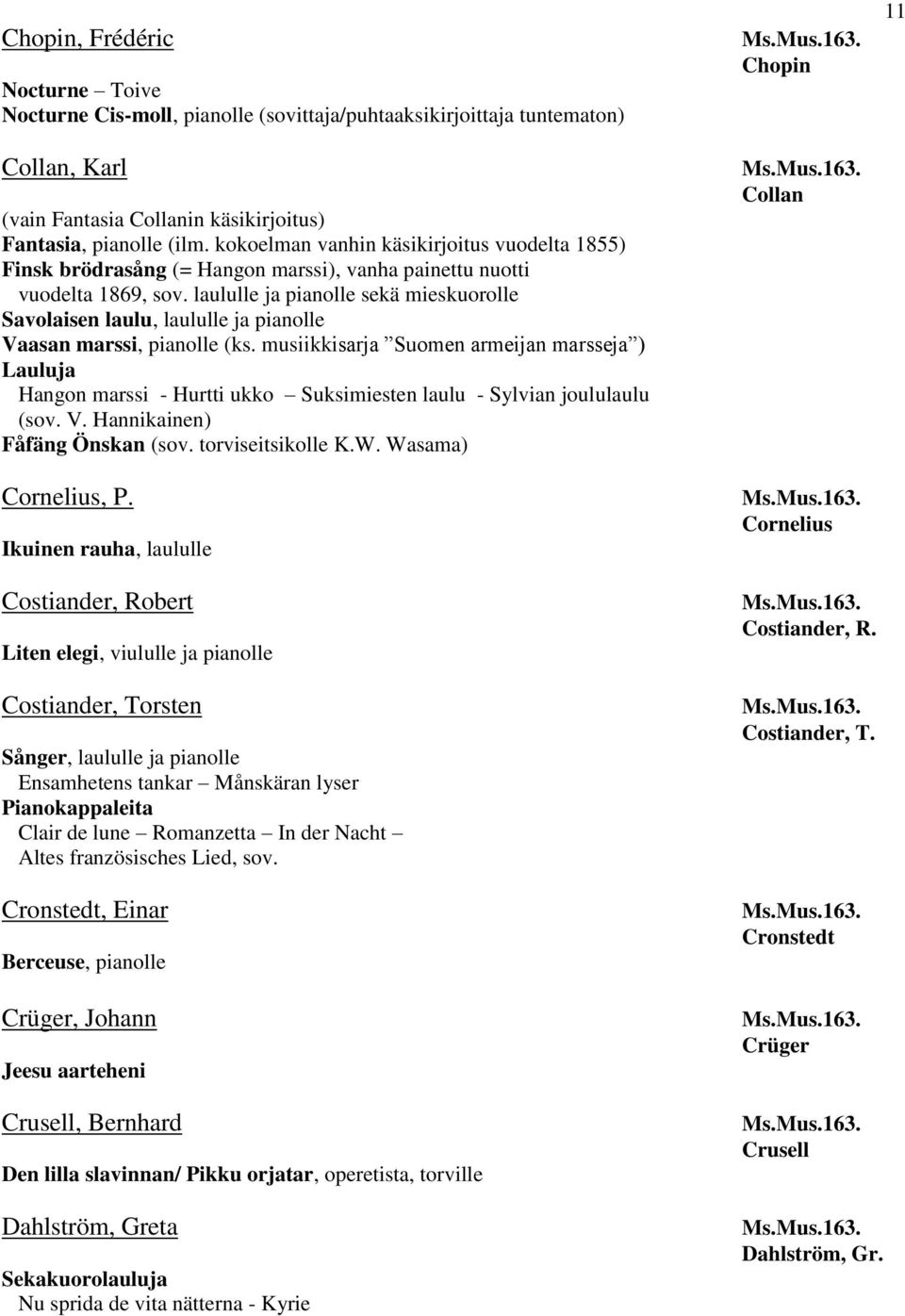 laululle ja pianolle sekä mieskuorolle Savolaisen laulu, laululle ja pianolle Vaasan marssi, pianolle (ks.