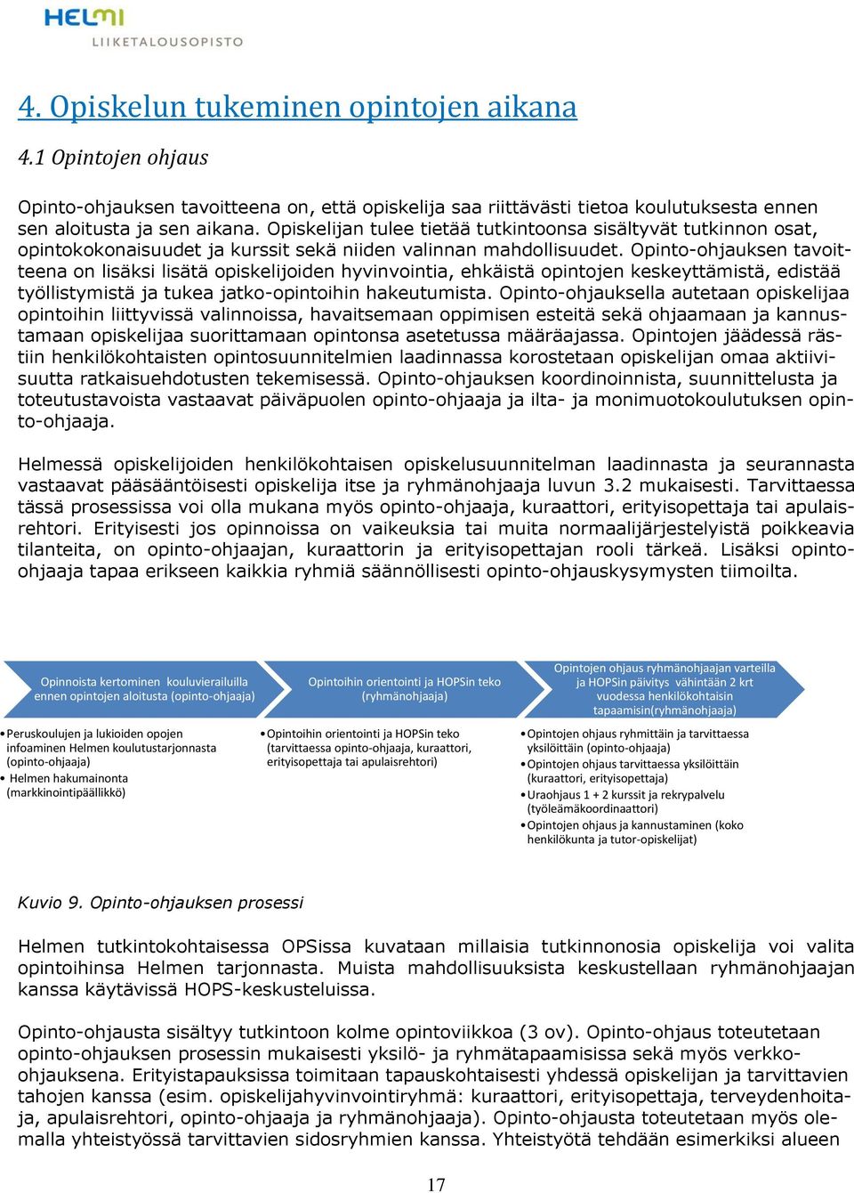 Opinto-ohjauksen tavoitteena on lisäksi lisätä opiskelijoiden hyvinvointia, ehkäistä opintojen keskeyttämistä, edistää työllistymistä ja tukea jatko-opintoihin hakeutumista.