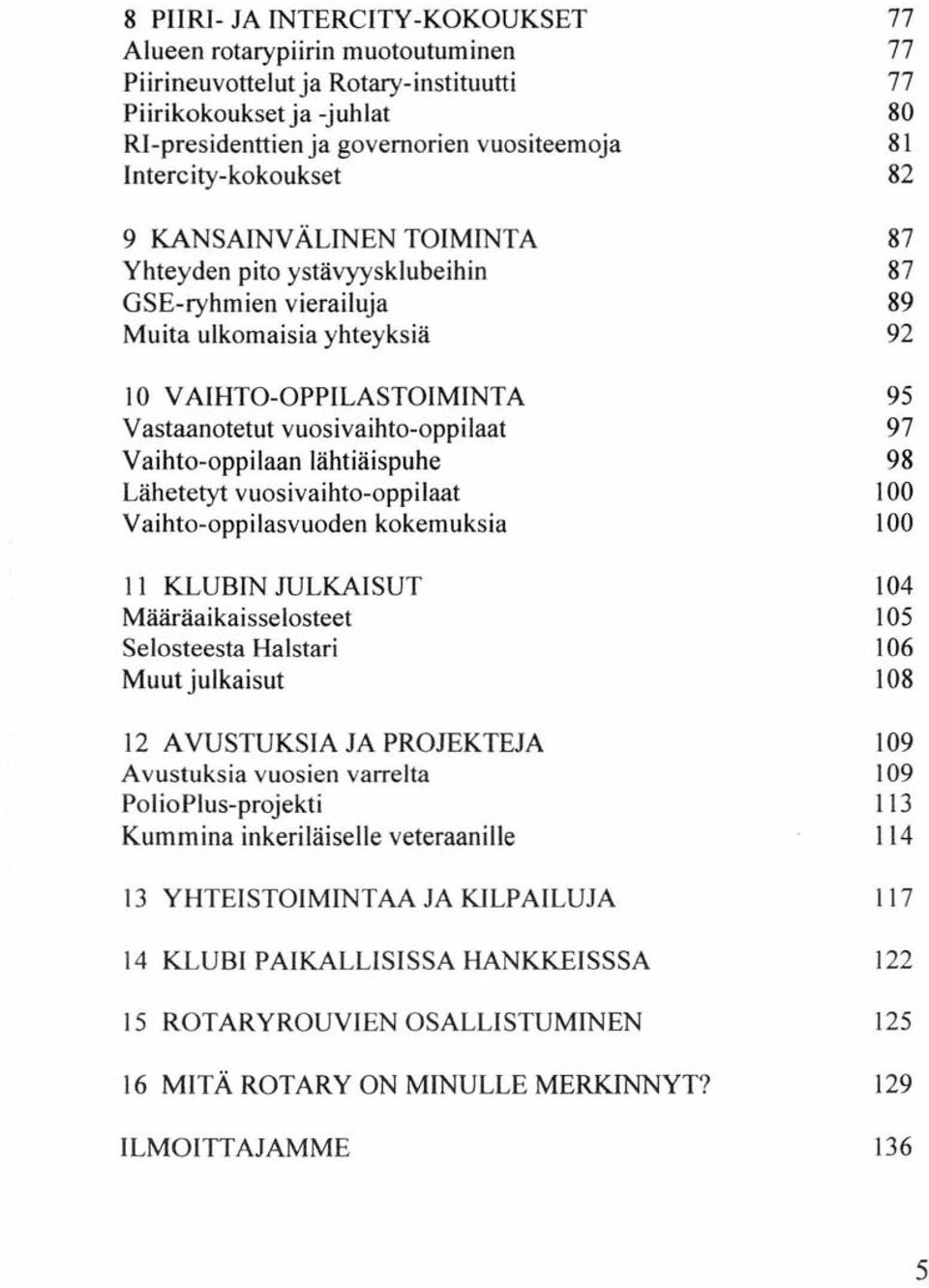 Lähetetyt vuosivaihto-oppilaat Vaihto-oppilasvuoden kokemuksia 11 KLUBIN JULKAISUT Määräaikaisselosteet Selosteesta Halstari Muut julkaisut 12 AVUSTUKSIA JA PROJEKTEJA Avustuksia vuosien varrelta