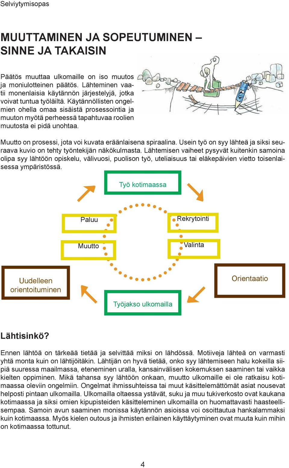 Usein työ on syy lähteä ja siksi seuraava kuvio on tehty työntekijän näkökulmasta.