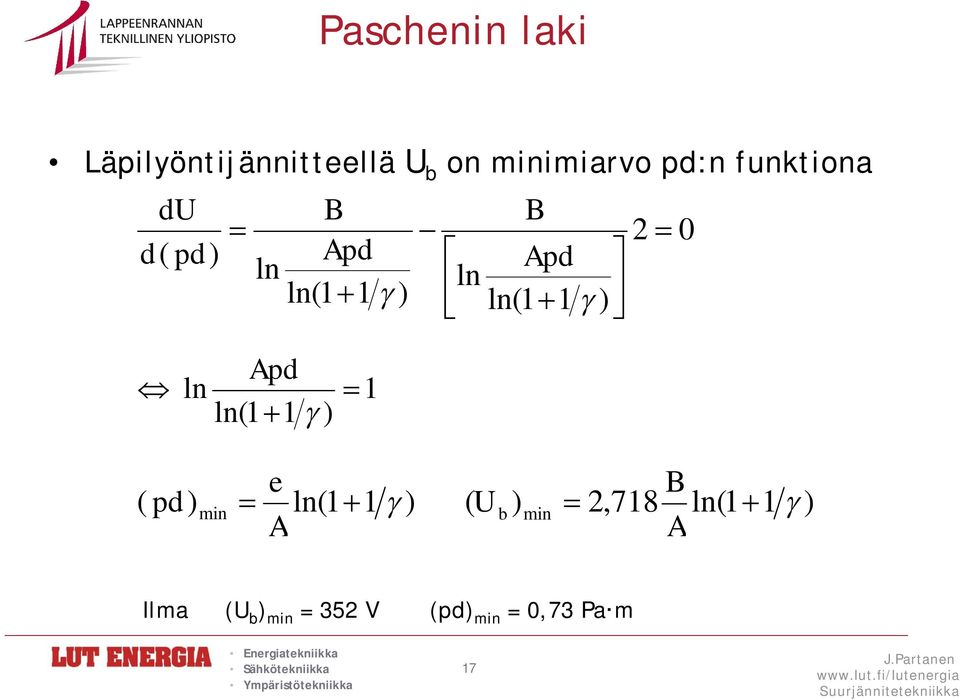 1 ) 0 ln Apd ln(1 1 ) 1 e ( pd) min ln(1 1 ) A B ( U b )