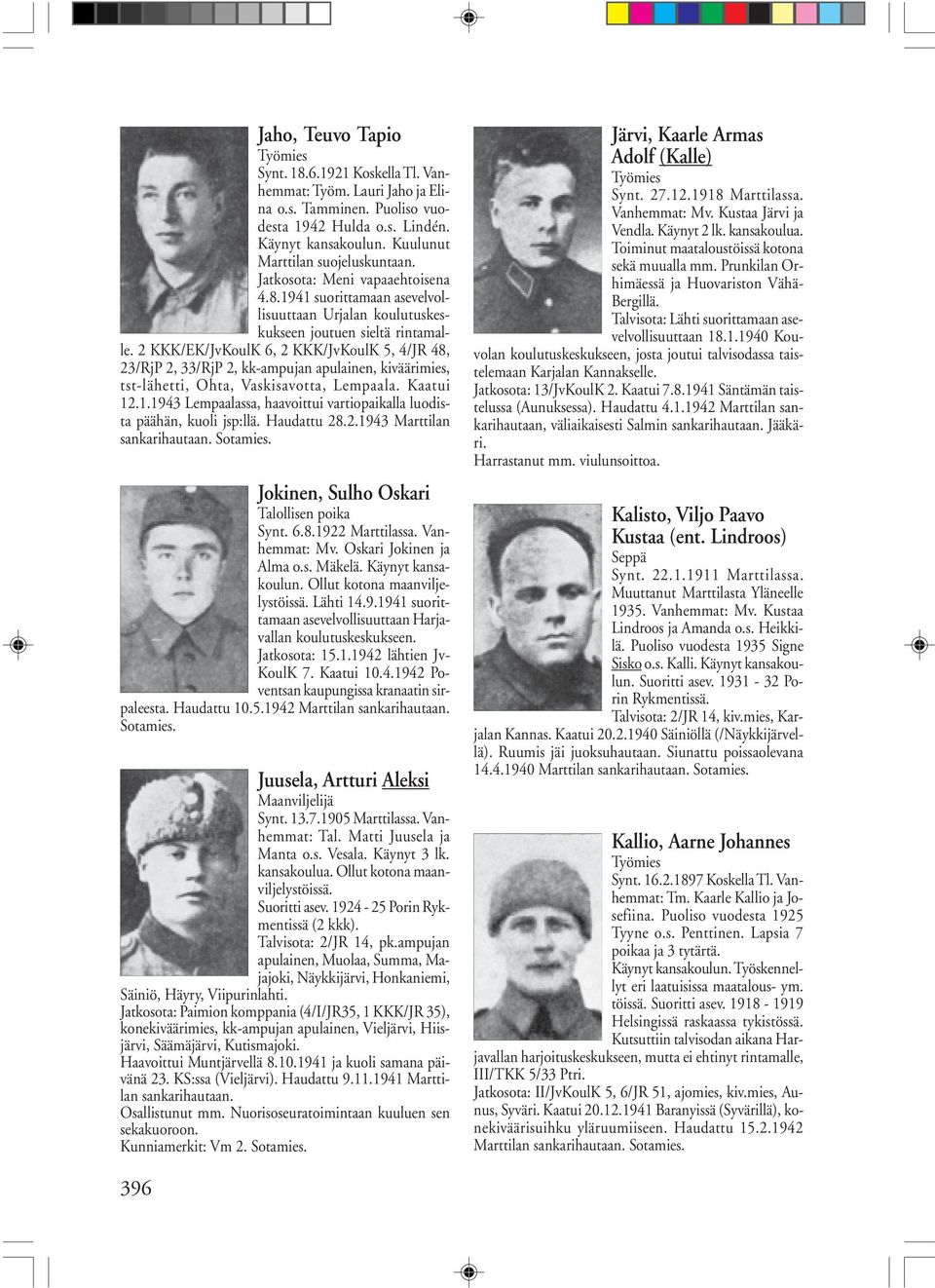 2 KKK/EK/JvKoulK 6, 2 KKK/JvKoulK 5, 4/JR 48, 23/RjP 2, 33/RjP 2, kk-ampujan apulainen, kiväärimies, tst-lähetti, Ohta, Vaskisavotta, Lempaala. Kaatui 12