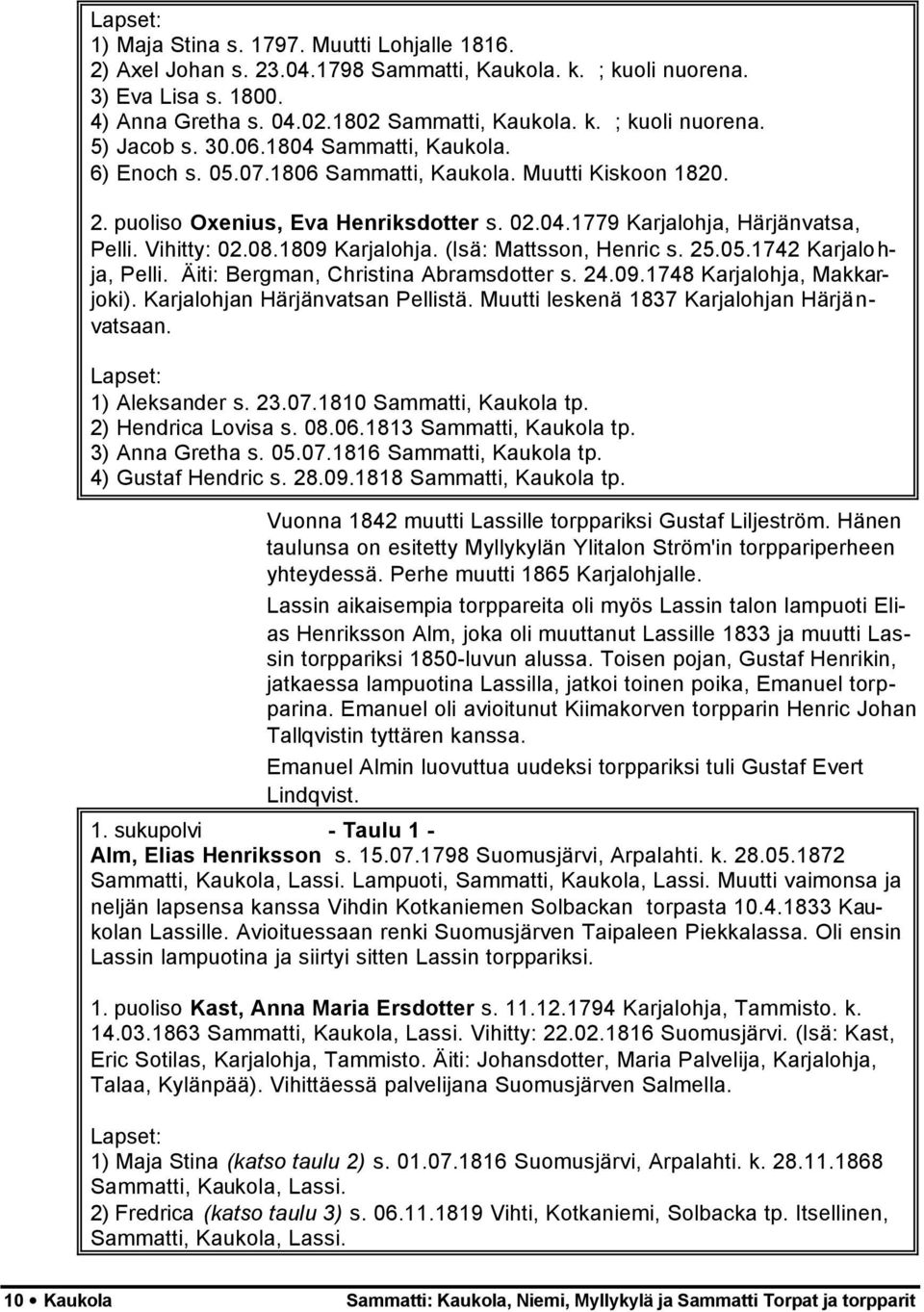 1809 Karjalohja. (Isä: Mattsson, Henric s. 25.05.1742 Karjalohja, Pelli. Äiti: Bergman, Christina Abramsdotter s. 24.09.1748 Karjalohja, Makkarjoki). Karjalohjan Härjänvatsan Pellistä.