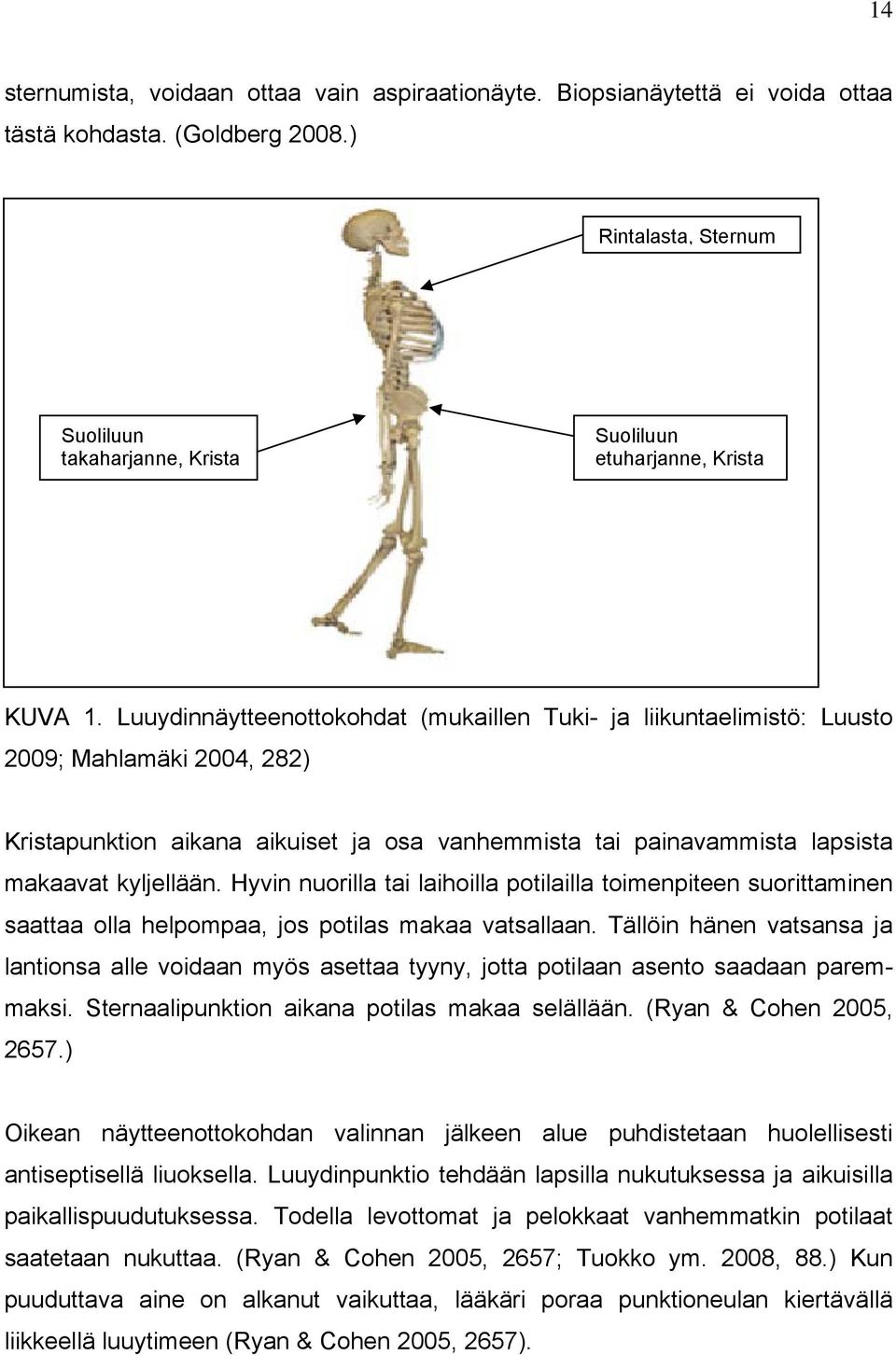 Luuydinnäytteenottokohdat (mukaillen Tuki- ja liikuntaelimistö: Luusto 2009; Mahlamäki 2004, 282) Kristapunktion aikana aikuiset ja osa vanhemmista tai painavammista lapsista makaavat kyljellään.