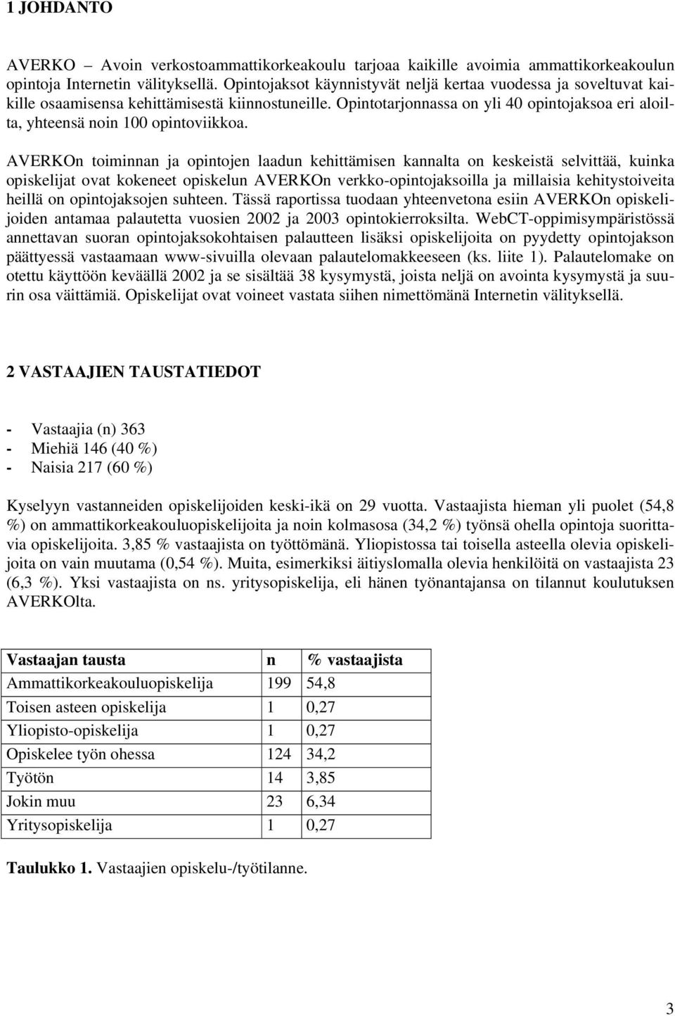 Opintotarjonnassa on yli 40 opintojaksoa eri aloilta, yhteensä noin 100 opintoviikkoa.