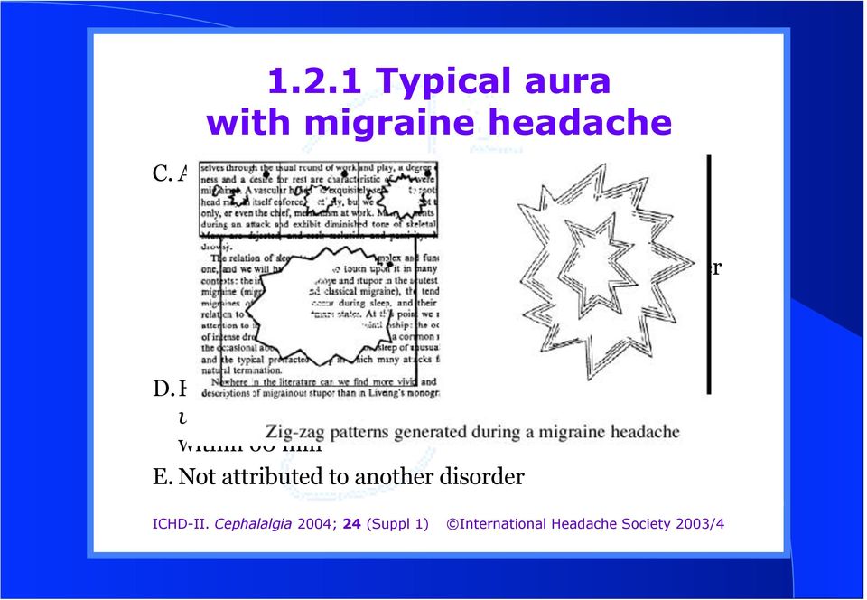 at least one aura symptom develops gradually over 5 min and/or different aura symptoms occur in succession over 5 min 3.