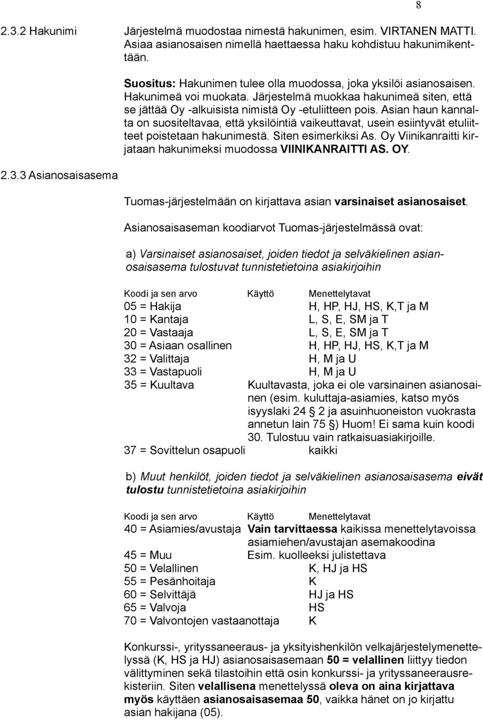 Asian haun kannalta on suositeltavaa, että yksilöintiä vaikeuttavat, usein esiintyvät etuliitteet poistetaan hakunimestä. Siten esimerkiksi As.