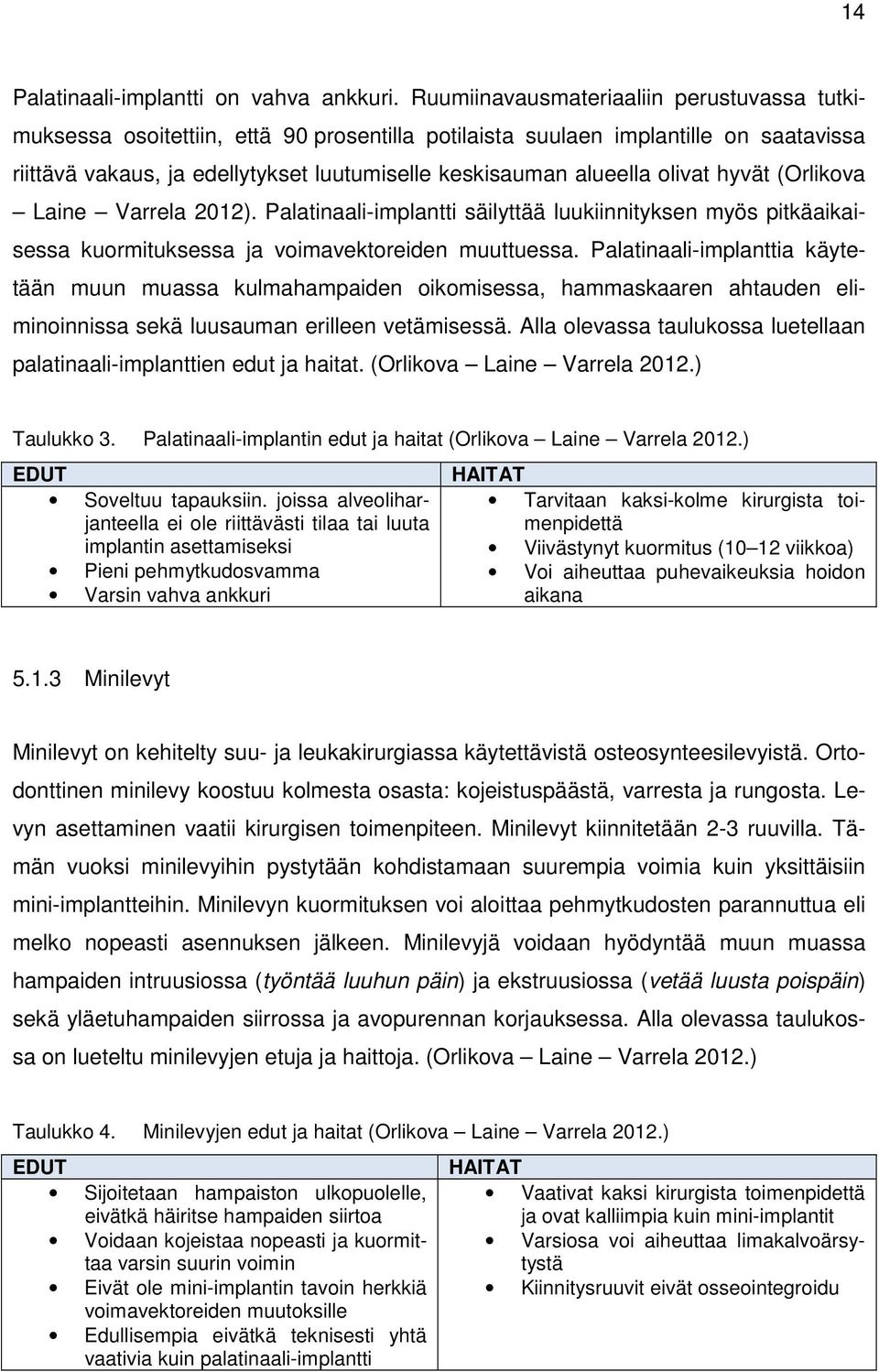 olivat hyvät (Orlikova Laine Varrela 2012). Palatinaali-implantti säilyttää luukiinnityksen myös pitkäaikaisessa kuormituksessa ja voimavektoreiden muuttuessa.