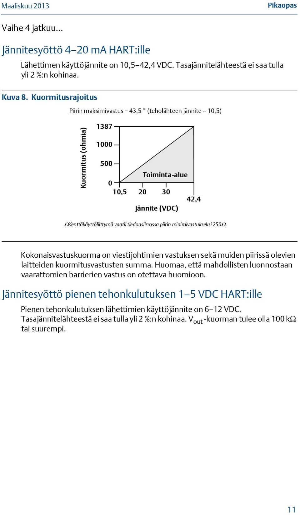 piirin minimivastukseksi 250Ω. Kokonaisvastuskuorma on viestijohtimien vastuksen sekä muiden piirissä olevien laitteiden kuormitusvastusten summa.