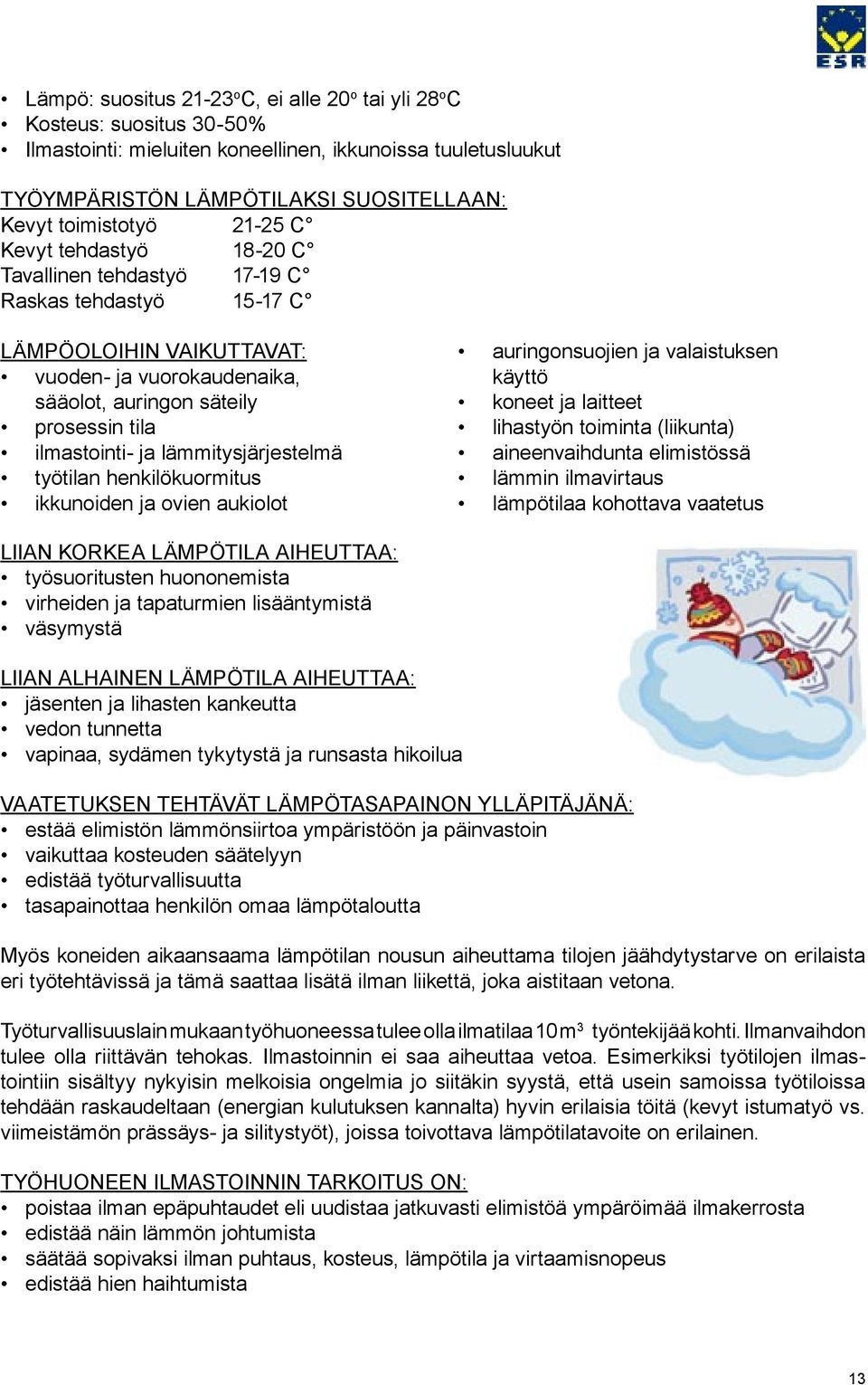 ilmastointi- ja lämmitysjärjestelmä työtilan henkilökuormitus ikkunoiden ja ovien aukiolot auringonsuojien ja valaistuksen käyttö koneet ja laitteet lihastyön toiminta (liikunta) aineenvaihdunta