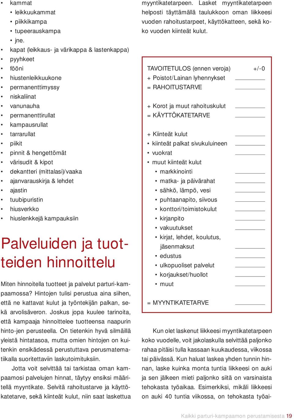 & kipot dekantteri (mittalasi)/vaaka ajanvarauskirja & lehdet ajastin tuubipuristin hiusverkko hiuslenkkejä kampauksiin Palveluiden ja tuotteiden hinnoittelu Miten hinnoitella tuotteet ja palvelut