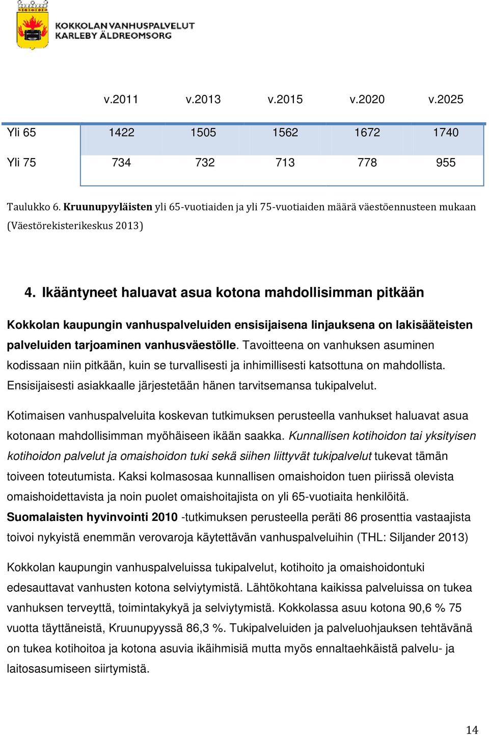 Ikääntyneet haluavat asua kotona mahdollisimman pitkään Kokkolan kaupungin vanhuspalveluiden ensisijaisena linjauksena on lakisääteisten palveluiden tarjoaminen vanhusväestölle.