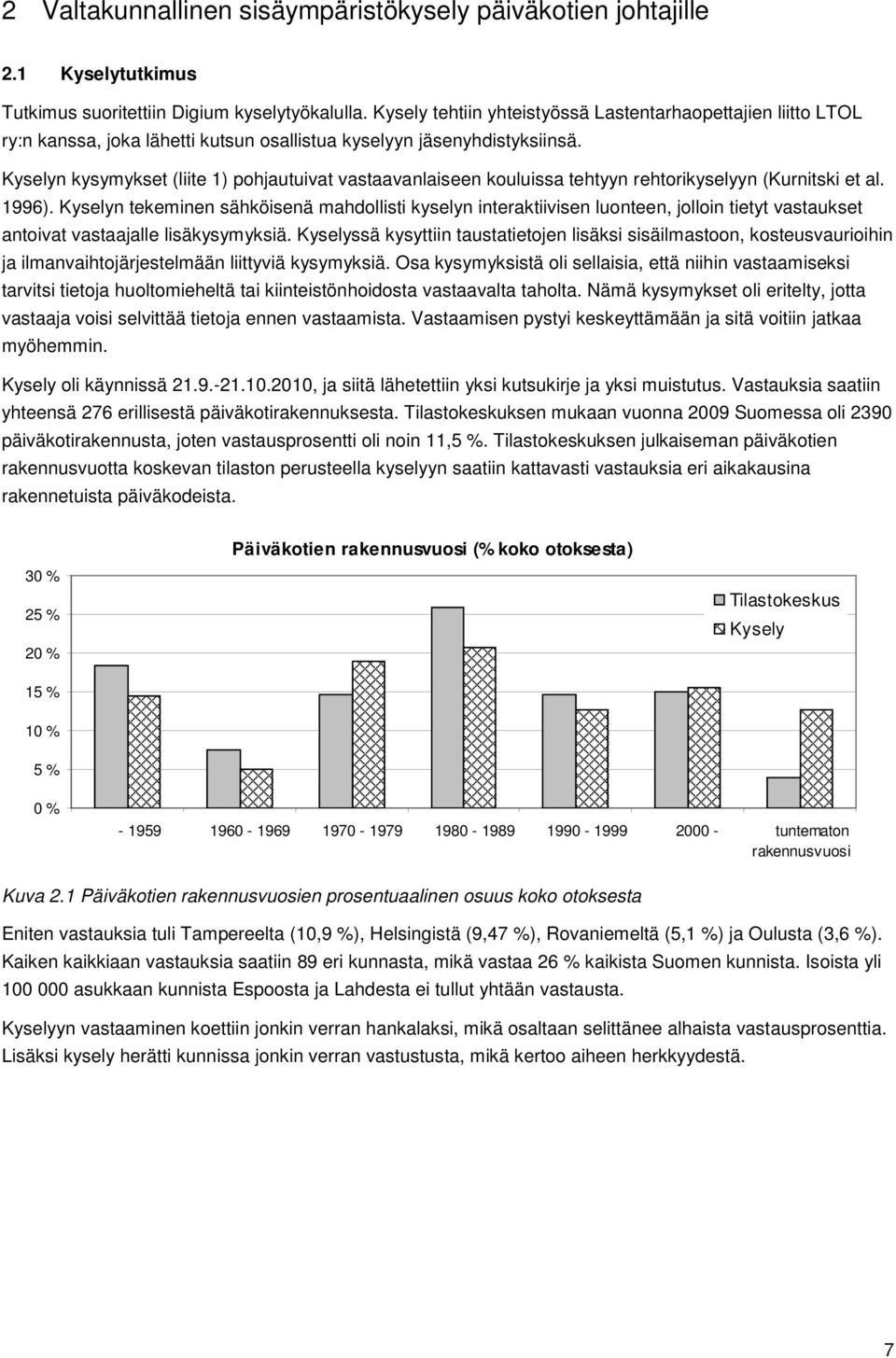 Kyselyn kysymykset (liite 1) pohjautuivat vastaavanlaiseen kouluissa tehtyyn rehtorikyselyyn (Kurnitski et al. 1996).