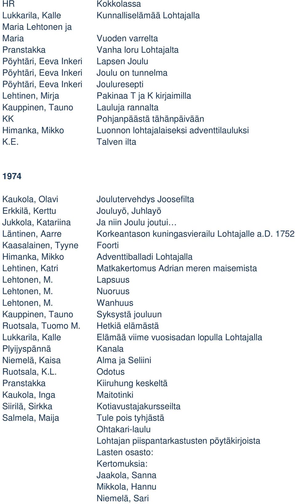 va Inkeri Lehtinen, Mirja Kauppinen, Tauno KK Himanka, Mikko K.E.