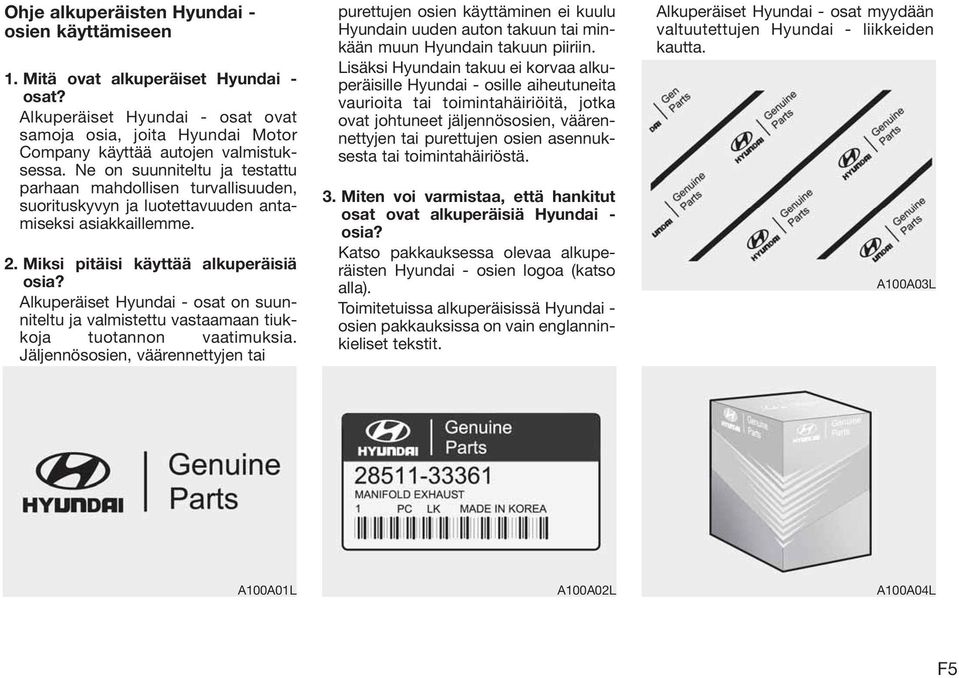 Alkuperäiset Hyundai - osat on suunniteltu ja valmistettu vastaamaan tiukkoja tuotannon vaatimuksia.