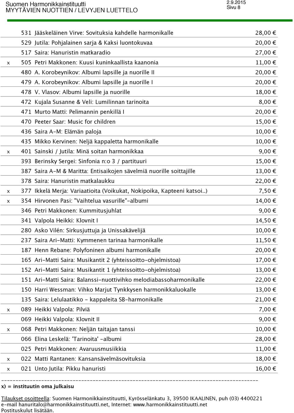 Korobeynikov: Albumi lapsille ja nuorille II 20,00 A. Korobeynikov: Albumi lapsille ja nuorille I 20,00 V.