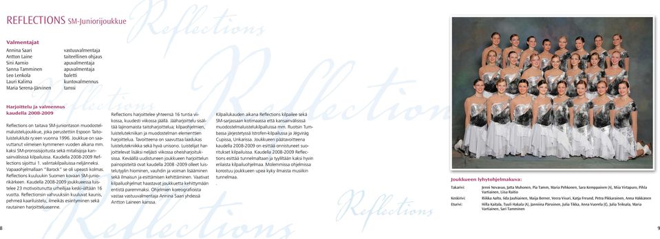 Joukkue on saavuttanut viimeisen kymmenen vuoden aikana mm. kaksi SM-pronssisijoitusta sekä mitalisijoja kansainvälisissä kilpailuissa. Kaudella 2008-2009 Reflections sijoittui 1.