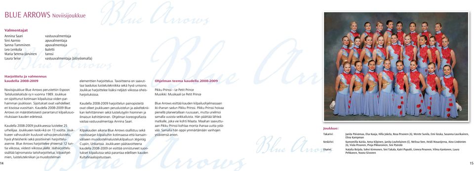 Sijoitukset ovat vaihdelleet eri kisoissa vuosittain. Kaudella 2008-2009 Blue Arrows on määrätietoisesti parantanut kilpailusuorituksiaan kauden edetessä.