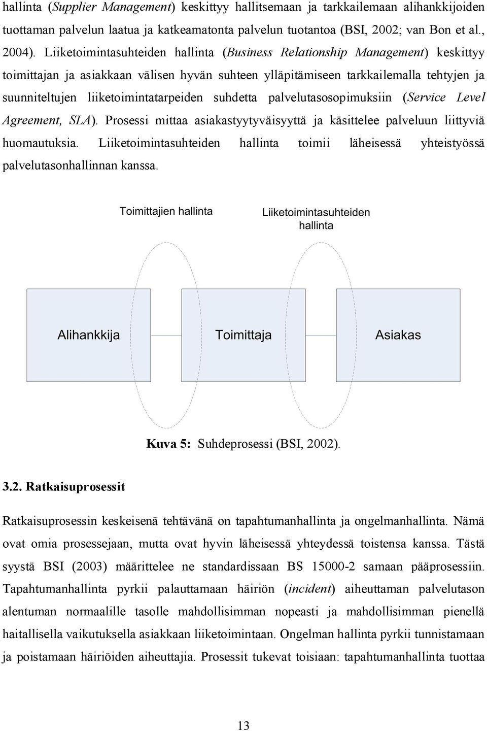 liiketoimintatarpeiden suhdetta palvelutasosopimuksiin (Service Level Agreement, SLA). Prosessi mittaa asiakastyytyväisyyttä ja käsittelee palveluun liittyviä huomautuksia.