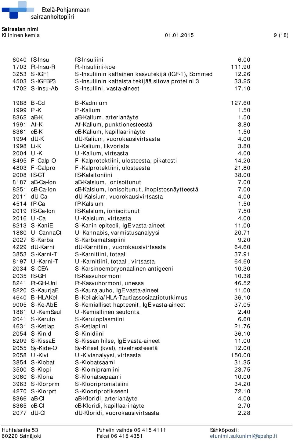 50 8362 ab-k ab-kalium, arterianäyte 1.50 1991 Af-K Af-Kalium, punktionesteestä 3.80 8361 cb-k cb-kalium, kapillaarinäyte 1.50 1994 du-k du-kalium, vuorokausivirtsasta 4.