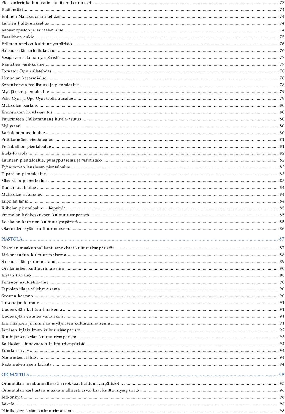 .. 78 Sopenkorven teollisuus- ja pientaloalue... 78 Mytäjäisten pientaloalue... 79 Asko Oy:n ja Upo Oy:n teollisuusalue... 79 Mukkulan kartano... 80 Enonsaaren huvila-asutus.