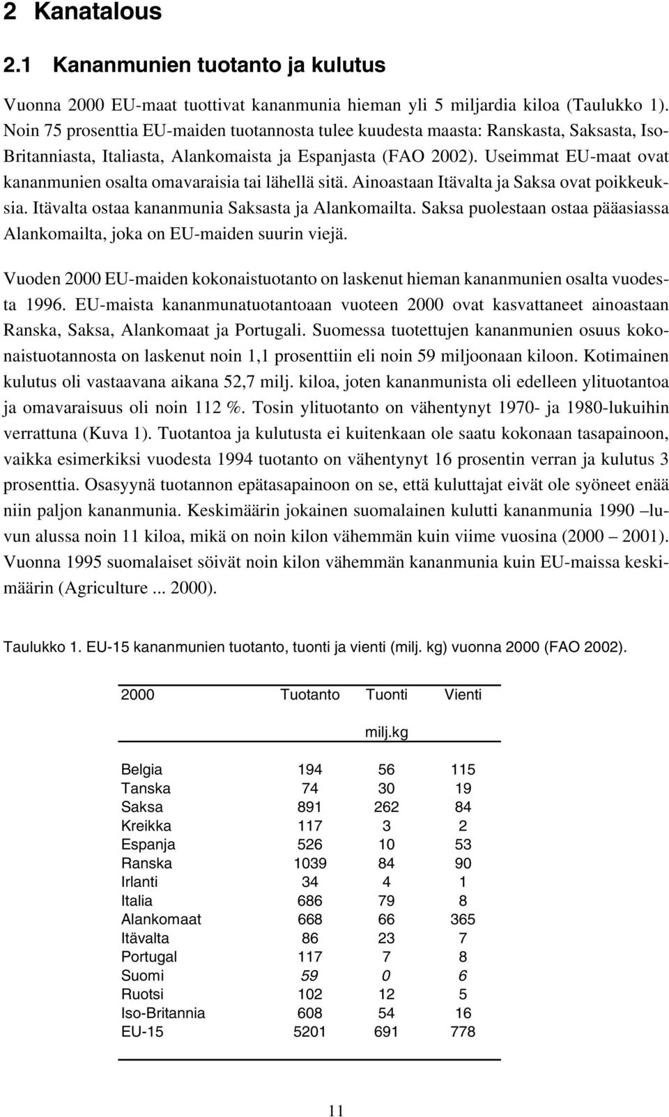 Useimmat EU-maat ovat kananmunien osalta omavaraisia tai lähellä sitä. Ainoastaan Itävalta ja Saksa ovat poikkeuksia. Itävalta ostaa kananmunia Saksasta ja Alankomailta.