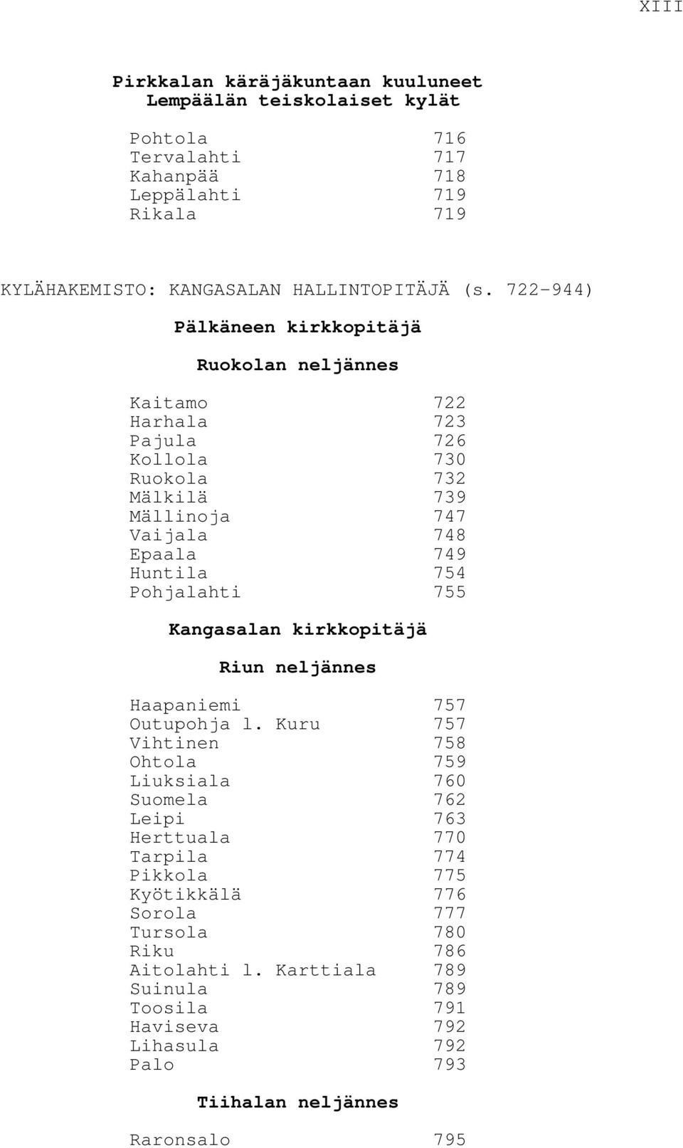 Pohjalahti 755 Kangasalan kirkkopitäjä Riun neljännes Haapaniemi 757 Outupohja l.